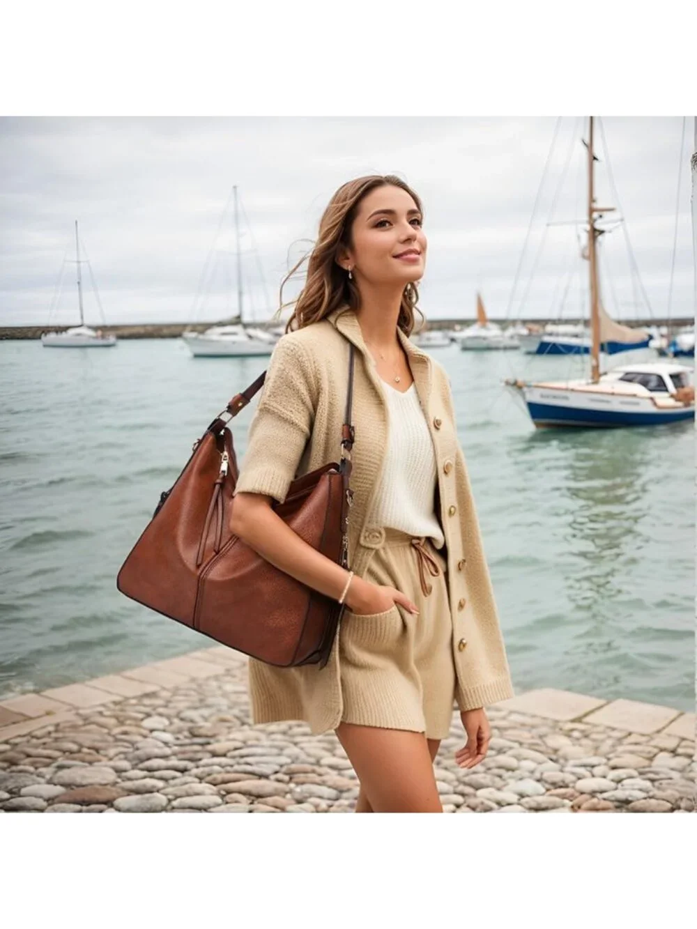 Trendy Large Hobo Tote Bag for Women - Soft Leather Crossbody Purse & Wallet Set